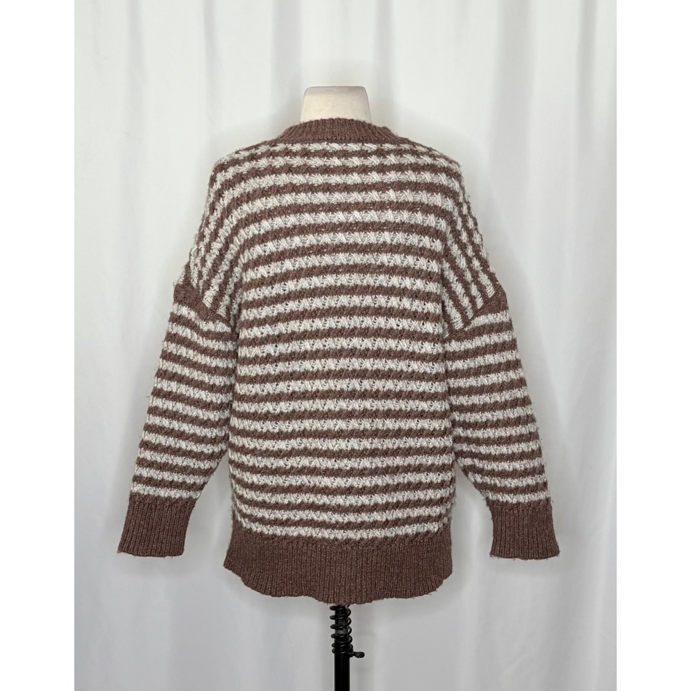 ZARA Wool Chunky Knit Oversized Sweater Brown Grey Stripes Pullover Knit Small - Picture 11 of 16